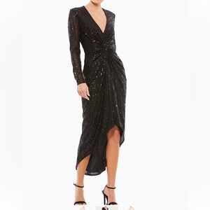 Mac Duggal Black Long Sleeve Sequin Dress